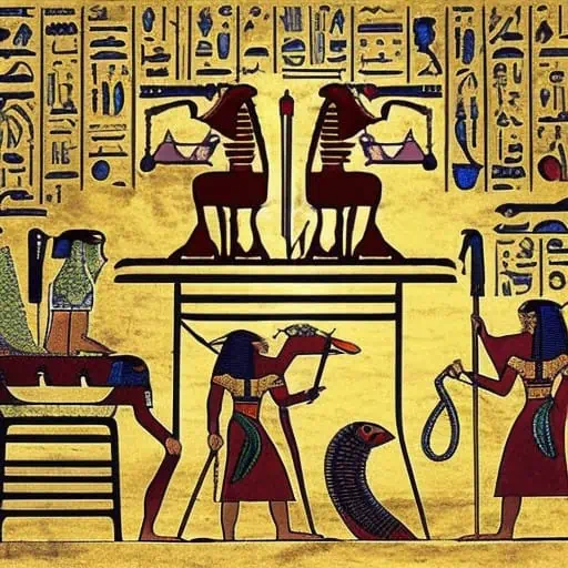 Ancient Egypt style snake wallpainting