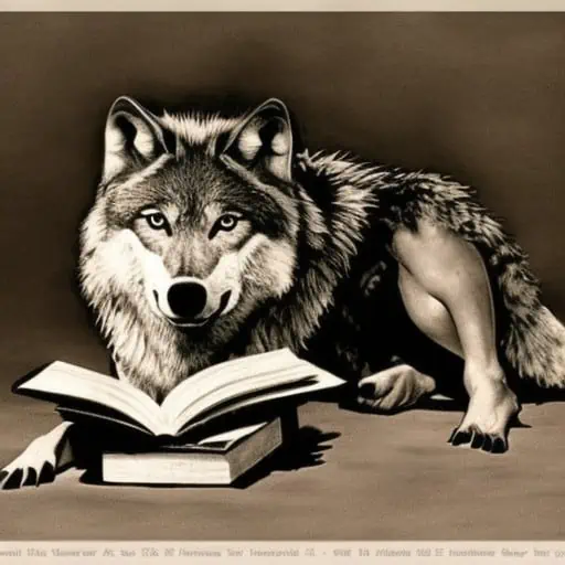 wolf with book