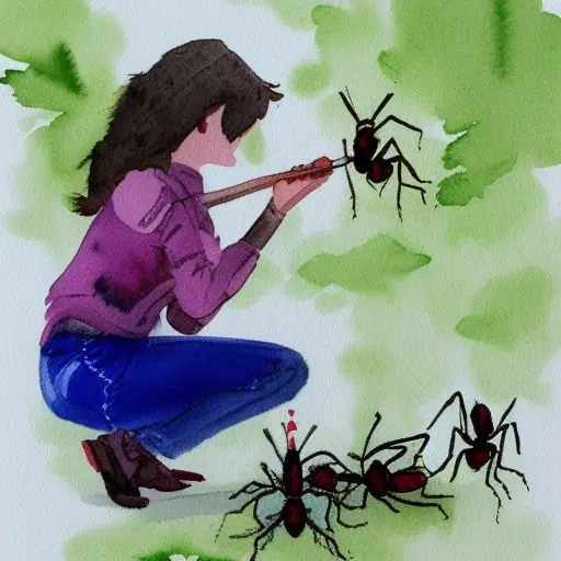 woman killing ants