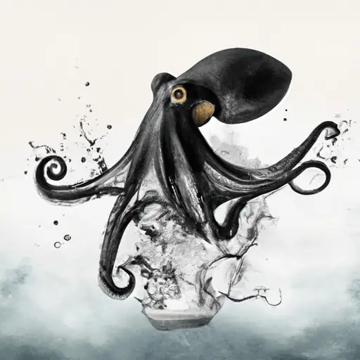male octopus spewing black ink while escaping through water