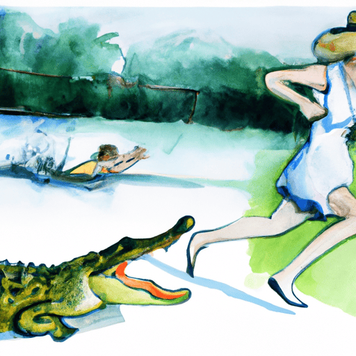 woman running away from alligator
