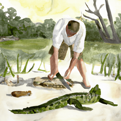 man chopping up an alligator