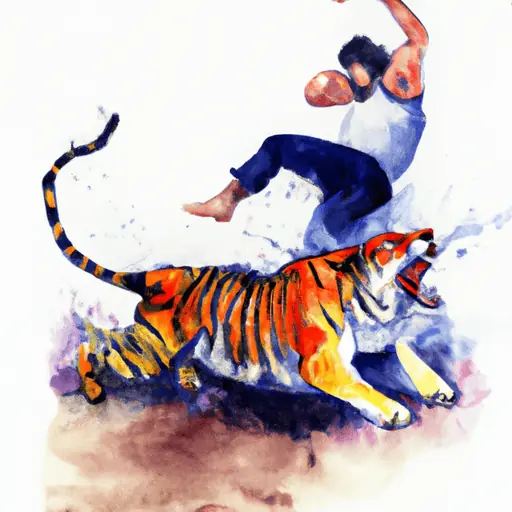 man fighting a tiger