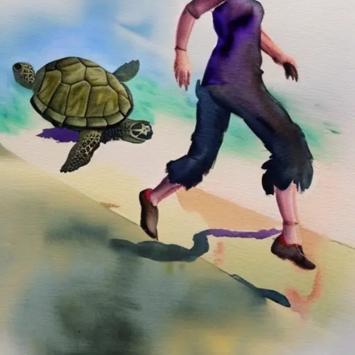 woman being chased by a turtle