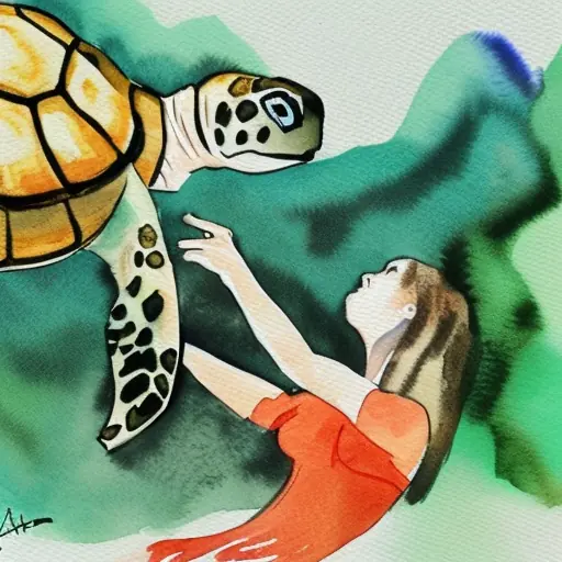 woman being attacked by a turtle