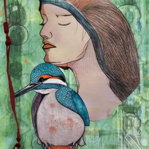 sleeping woman dreaming about kingfisher totem