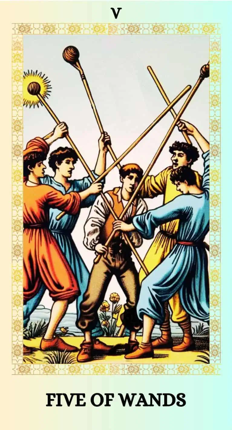 Five Of Wands Tarot Card Meaning - Conflict & Rivalry