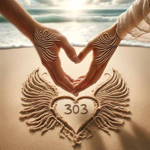 Heart Drawn in the Sand Symbolizing connection, harmony, and love emphasized by Angel Number 303