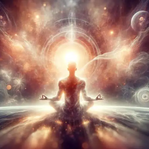 Individual meditating in tranquil light, embodying Angel Number 303 peace