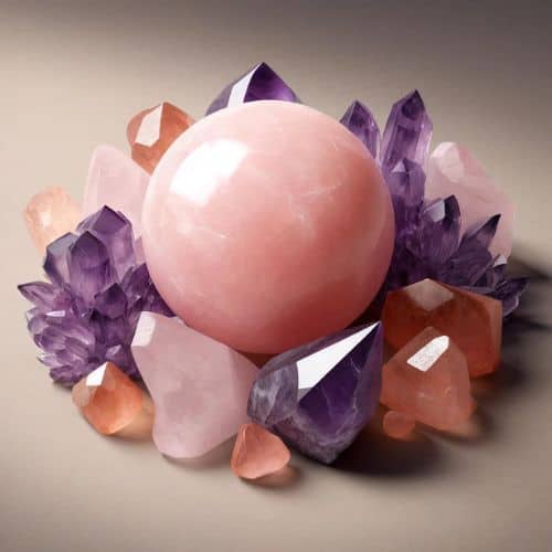 combination of Rose Quartz and Amethyst crystals