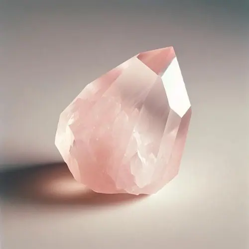 image of a Rose Quartz crystal, highlighting its soft pink hue